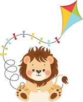 Cute Lion Cub Playing with a Colorful Kite vector