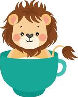 Cute Lion Relaxing in a Teacup vector