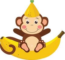 Happy Monkey Sitting on Banana vector