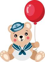 Cute Sailor Teddy Bear with Red Balloon vector