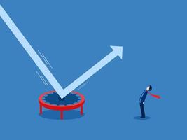 man looking at the arrow bouncing on a high jump trampoline vector