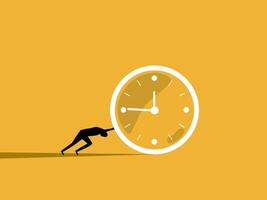 Manage or control time, businessman tries to push the clock vector