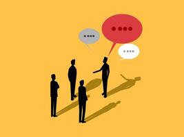 Discussion or presentation meeting. Businessman is talking about work in a meeting using speech bubbles vector