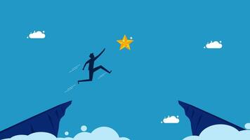 a man jumping over a cliff to reach a star vector