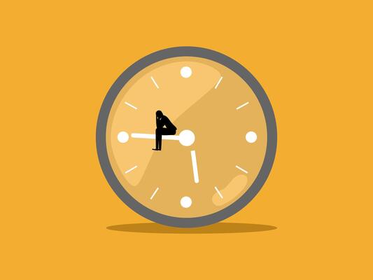 Looping work, Waste of time, People sitting sad on broken clock hands