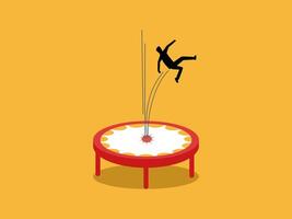 Businessman falls, falls down and is supported by a trampoline vector