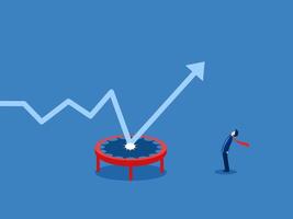 Trading, Uptrend Trader, Businessman Looking at Bounce Chart on Trampoline vector