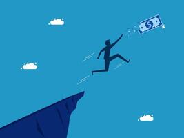 a man jumping over a cliff to catch a dollar bill vector