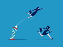 two woman running to the top of a rocket vector
