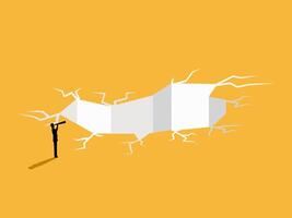 Businessman looking out of the problem of the earth cracking into a hole vector
