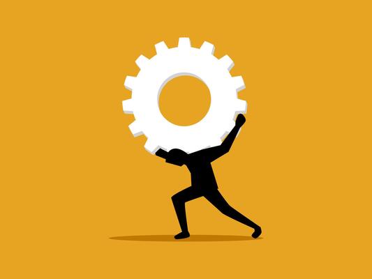 Work, Heavy Load, Businessman Trying to Carry Gears