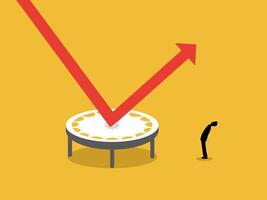 Increase returns, businessman looking at the arrow bouncing on a high jump trampoline vector