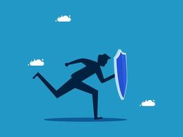 businessman running with a shield and cloud vector