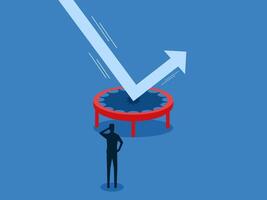 Protect the downside in the stock market, businessman looking at the arrow bouncing on a high jump trampoline vector