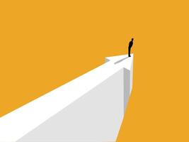 Businessman standing on the tip of an arrow pointing in the direction vector