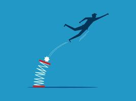 businessman jumping from a rocket on a blue background vector