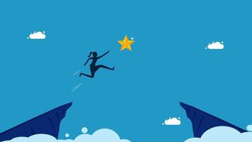 a man jumping over a cliff to get a star vector