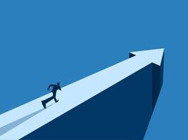 Businessman running after an arrow pointing in the direction of growth vector