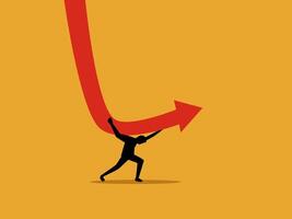 Reversing Point, Businessman Trying to Change the Direction of the Arrow Chart to Point Up vector