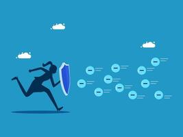 businesswoman running with a shield and a cloud of data vector