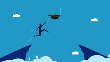 jumping over a cliff with a cap on his head vector