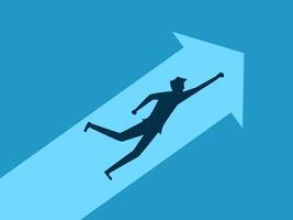 a man flying up an arrow on a blue background vector