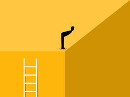 Depression, Businessman looking down from the corner of the building to change his perspective vector