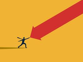 Trying to overcome business challenges, Businessman fights with the falling arrow vector