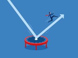 Advantages Of Tools ,Businessman Jumping High Using Trampoline With Growth Graph vector
