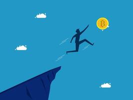 a man jumping over a cliff to catch a coin vector