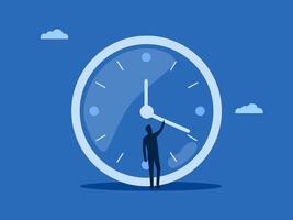 Manage or control time, a businessman tries to set the clock vector