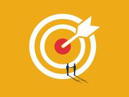 Achieve a common goal, Two businessmen shaking hands on a large target. vector