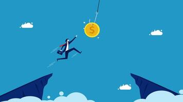 businessman is jumping from a cliff to catch a coin vector