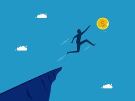 businessman jumping from cliff to catch a coin vector