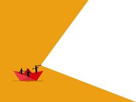 Businessman and team with binoculars sailing a paper boat vector