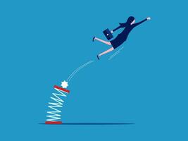 businessman is jumping off a spring and falling into a hole vector