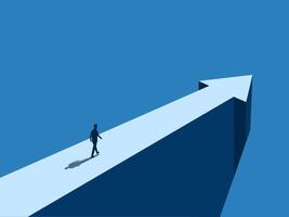 Businessman walking on an arrow pointing in the direction of the future vector