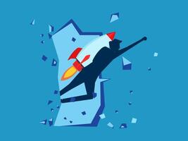 a man is flying through a hole in a wall with a rocket vector
