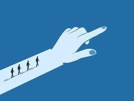 Big finger points the way for businessmen to follow. vector