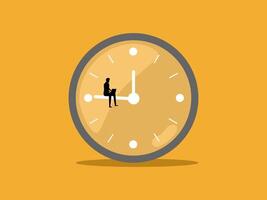 Part time workers, overtime work, businessman using laptop on clock vector