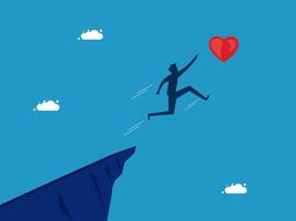 a man is jumping off a cliff to catch a heart shaped balloon vector