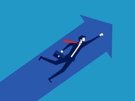 a man is running up an arrow on a blue background vector