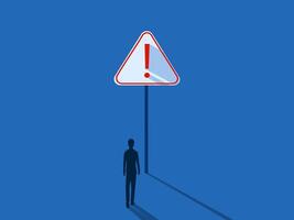 Identify critical risks or failures, Businessman finds warning exclamation mark sign vector