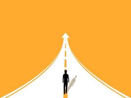 Move forward, man walking on the road arrow growth vector