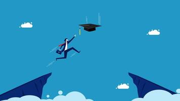 man a graduate is jumping over a cliff with a cap on his head vector