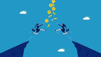 two business people jumping over a cliff to get money vector