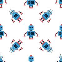 Seamless pattern with funny robots. Design for decoration of children's room. vector