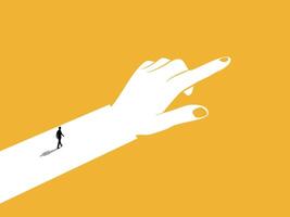 Big finger points the way for the business team to follow vector