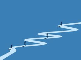 Businessman running long distances on a long winding path vector