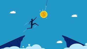 a man is jumping from a cliff to catch a coin vector